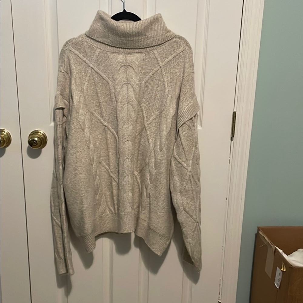 Cream Chunky Knit Turtleneck Sweater